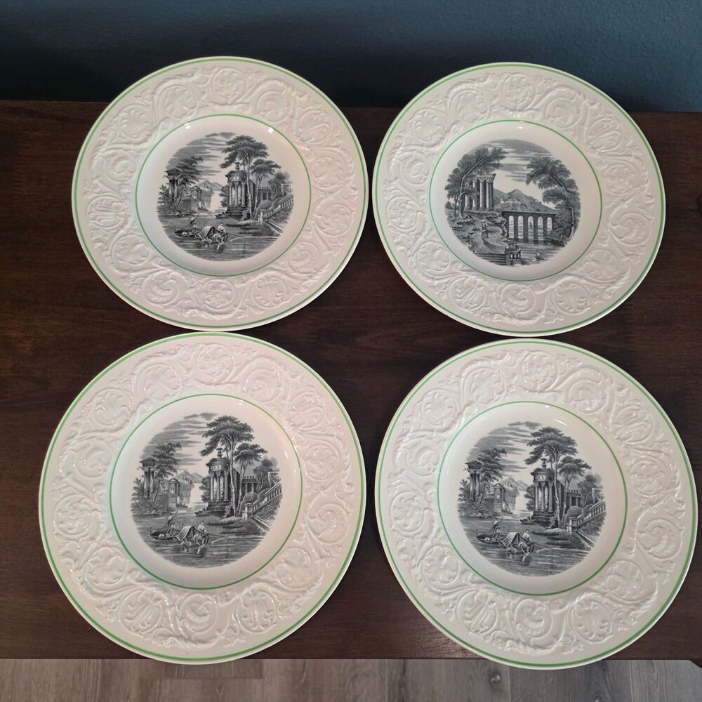 Wedgwood Patrician Torbay Green 9 1/4” Luncheon Plates Vintage England Set of 4